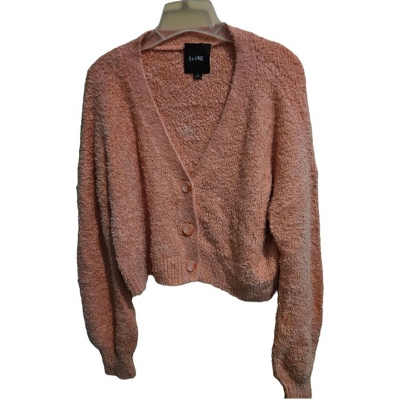 BANDIER Le Ore Modena Cozy Cropped Boucle Cardigan in Simba Coral - Picture 5 of 9